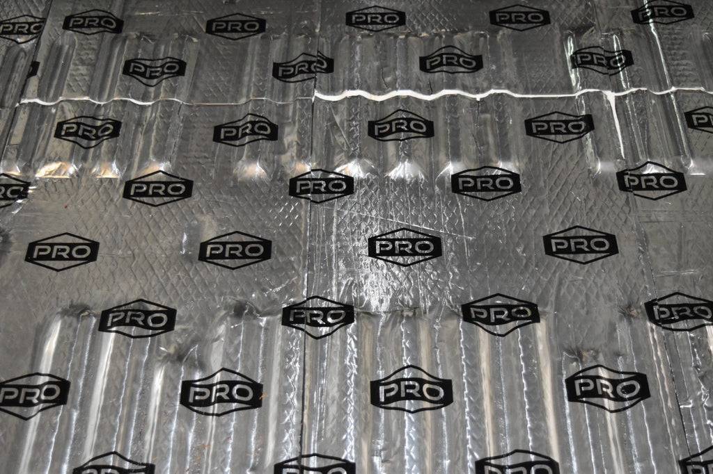 Close up image of sound deadening fitted to a van floor