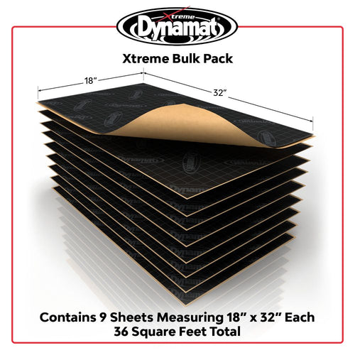 Dynamat Xtreme Bulk Pack with 9 sheets measuring 18" x 32" each on a white background.
