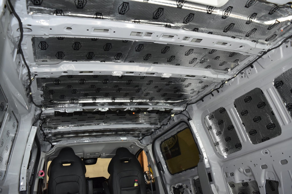 Ford Custom with sound deadening fitted, showing mostly the roof