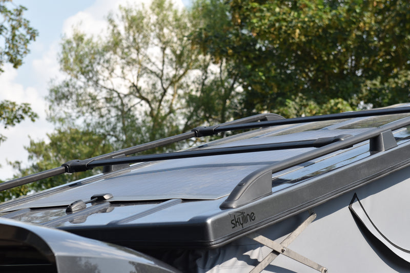 Camper van pop top with roof bars and solar panel fitted