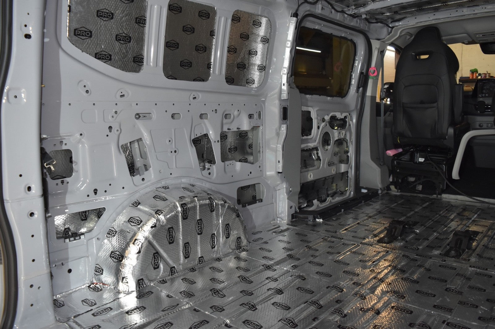 Camper van interior with sound deadening fitted