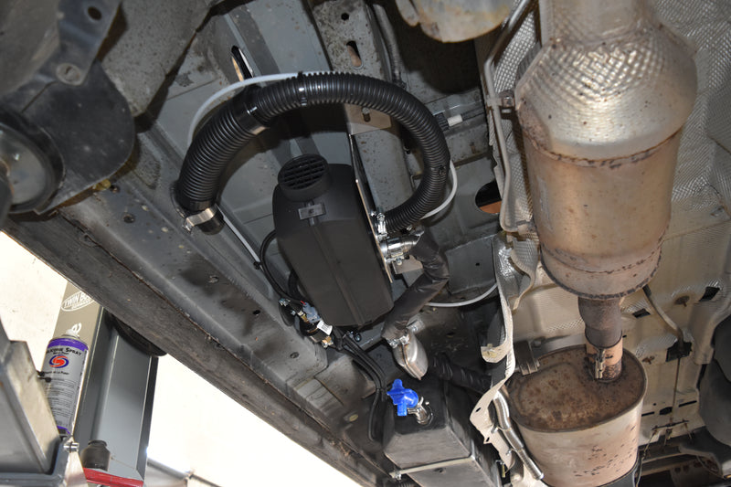 Diesel heater fitted in an underslung position on a VW Transporter