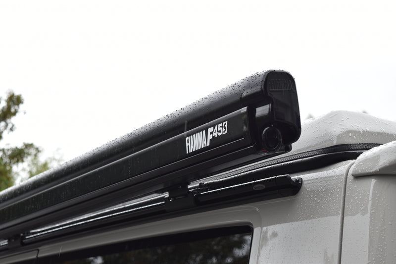 Awning on a vehicle with 'Fiamma' branding.