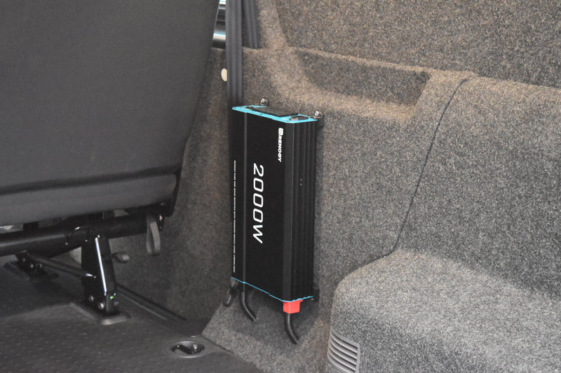 Inverter installed in rear of a Transporter Kombi van 