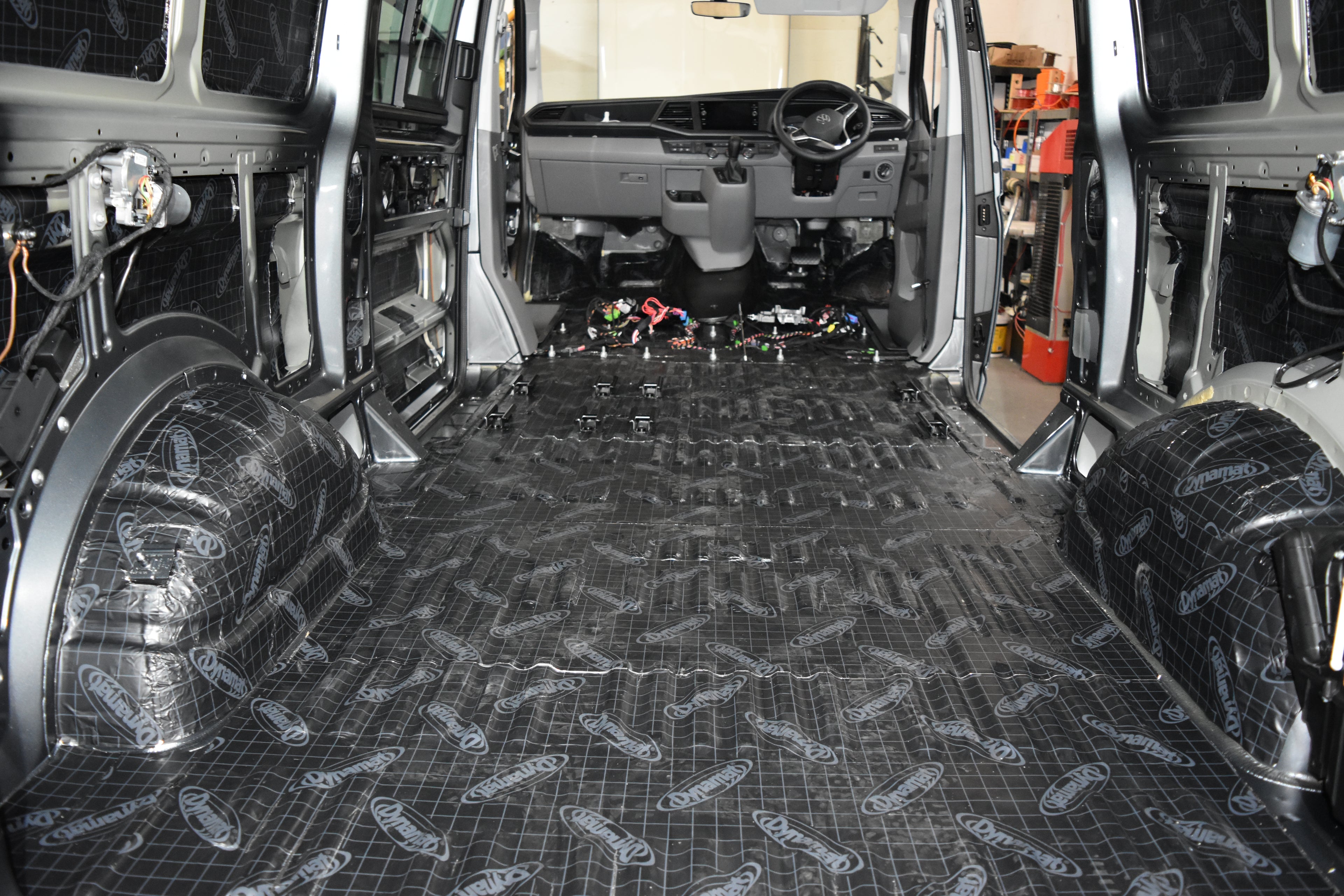 Van interior with sound deadening fitted 