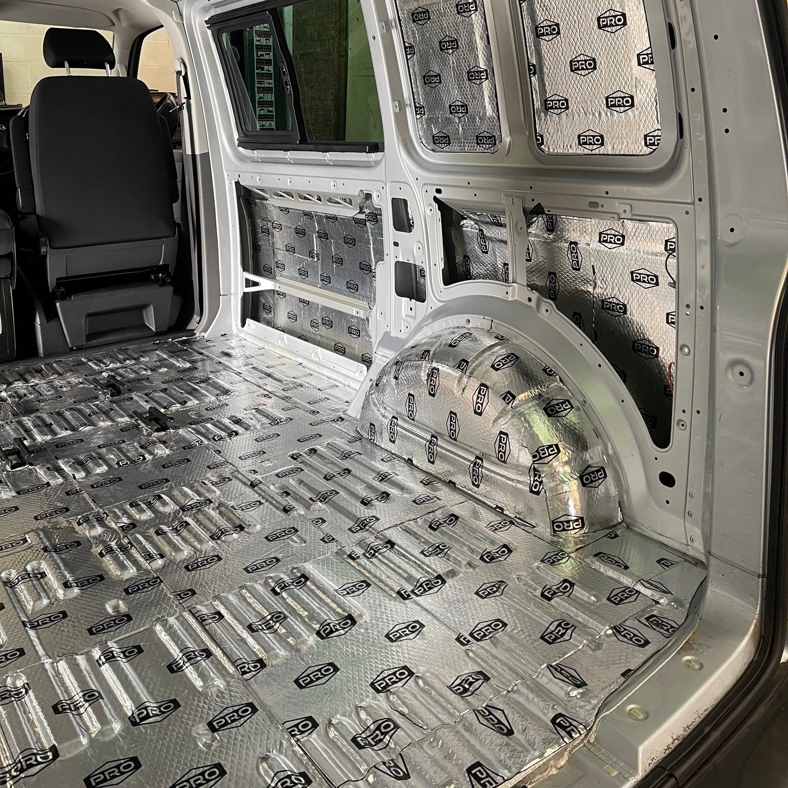 Camper van interior with sound deadening fitted 