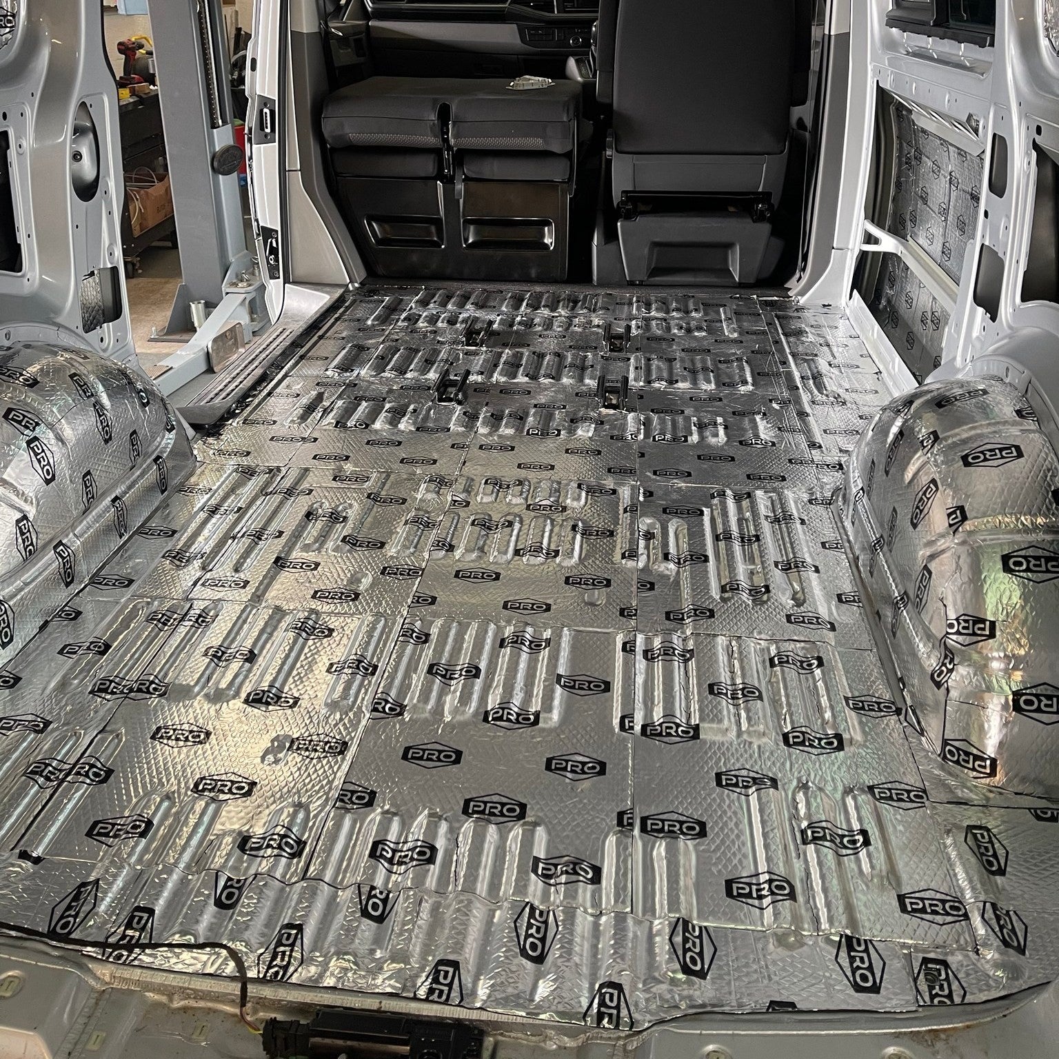 Van interior ith sound deadening fitted