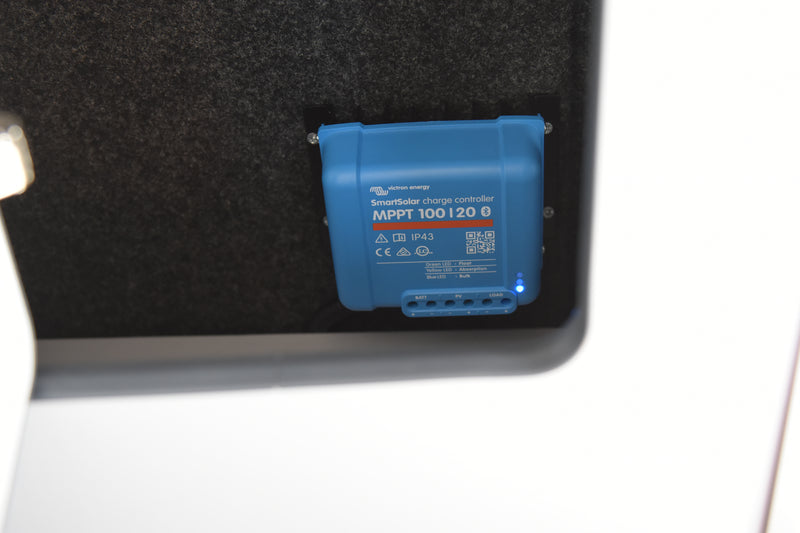 Victron solar panel controller in a cupboard